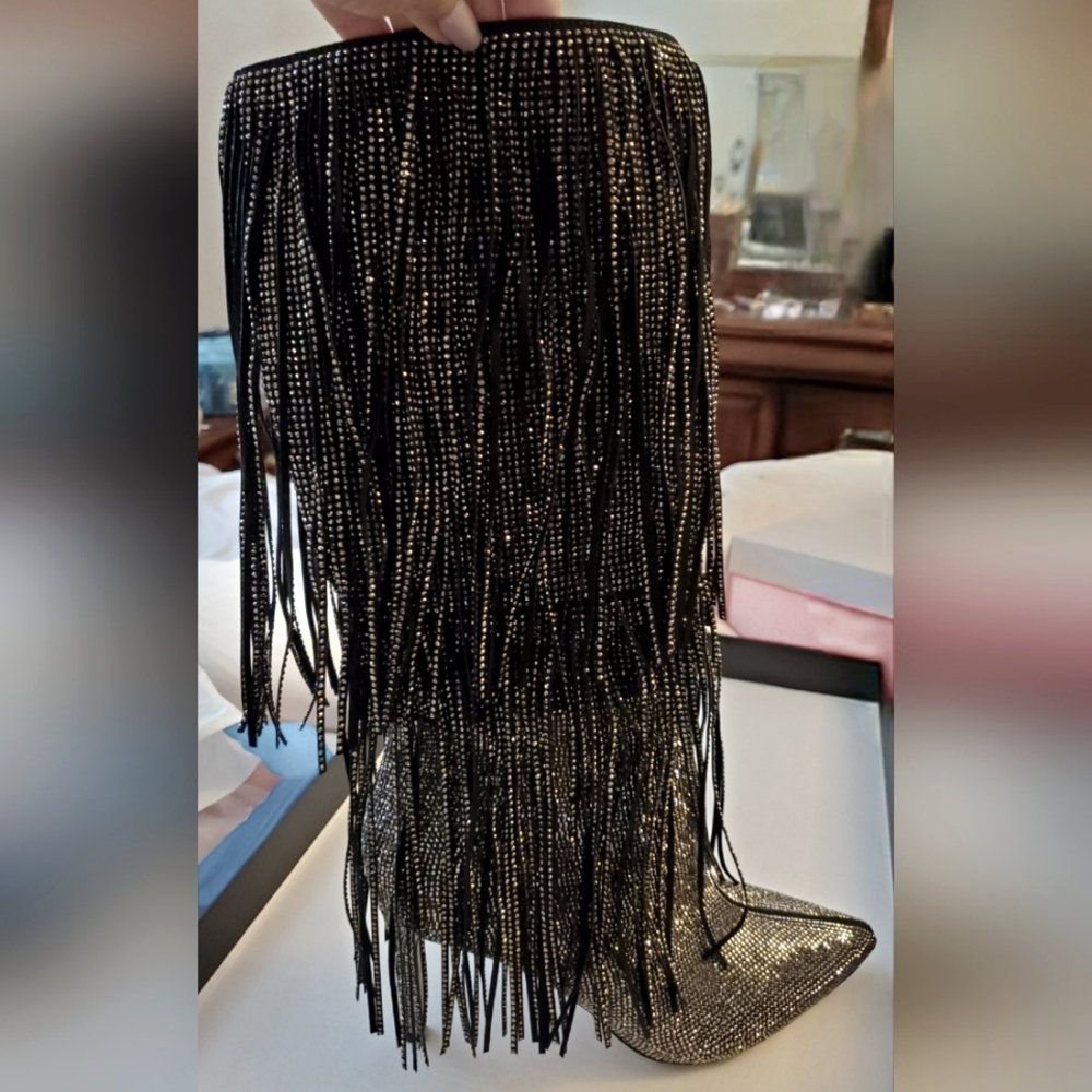 Tall Bling Fringe Boot high heel